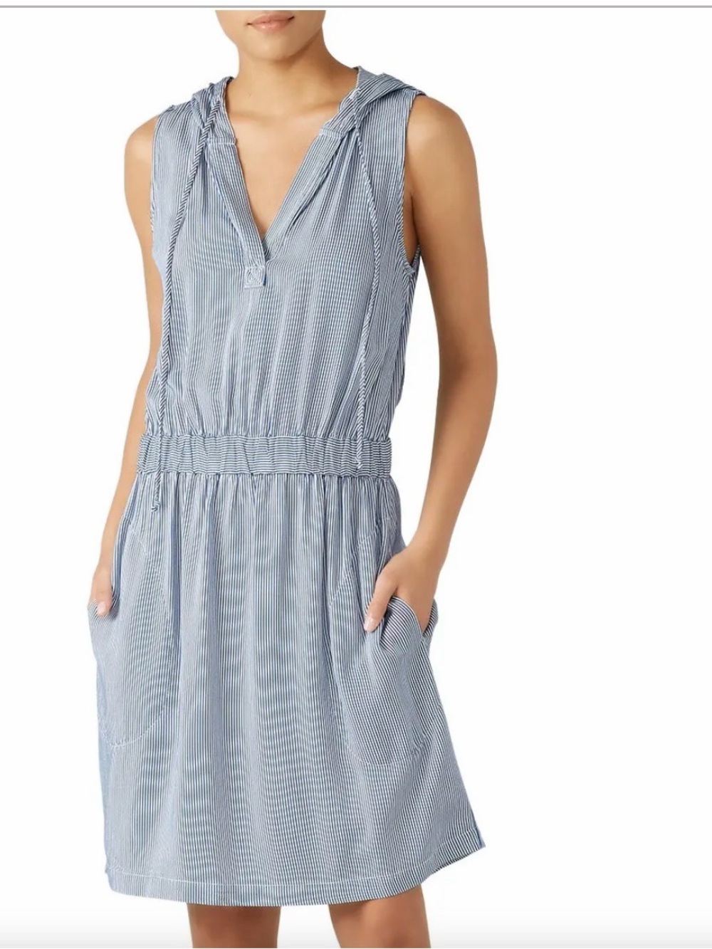 Fifteen Twenty Navy‎ and White Pinstripe Sleeveless V-Neck Mini Dress